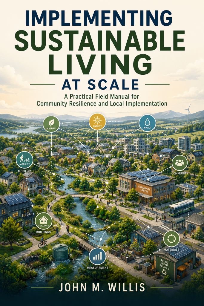 Tentative cover of Implementing Sustainable Living at Scale by John M. Willis